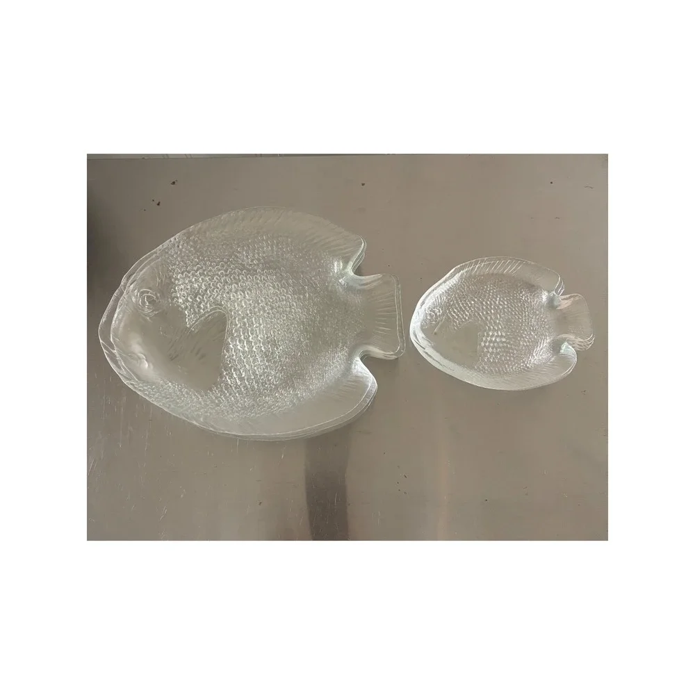 Arcoroc France Clear Glass Fish Plates Set of 8 Coastal Nautical Dinnerware